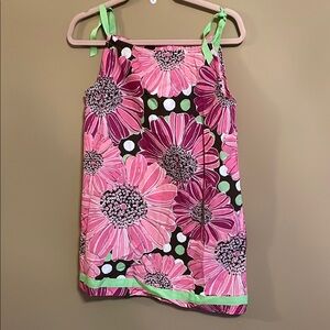 NWT Hanna Andersson Tie Shoulder Dress, Pink, Brown, White, Green Design, 130
